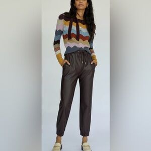 Anthropologie Avec Les Filles Dark Brown Faux Leather Joggers size S